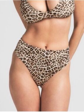 Skims Signature Swim Mid Waist Bottom Champagne Leopard Print Large